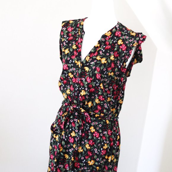Old Navy Black Floral Button Front Dress XS - Picture 2 of 5